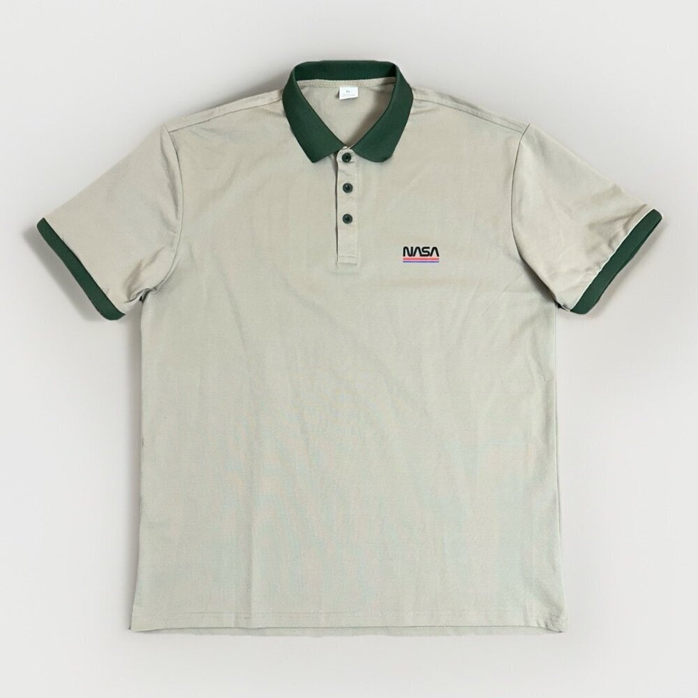 NASA Logo Men's Short Sleeves Polo Shirt Size XL Beige Green Polyester NWOT